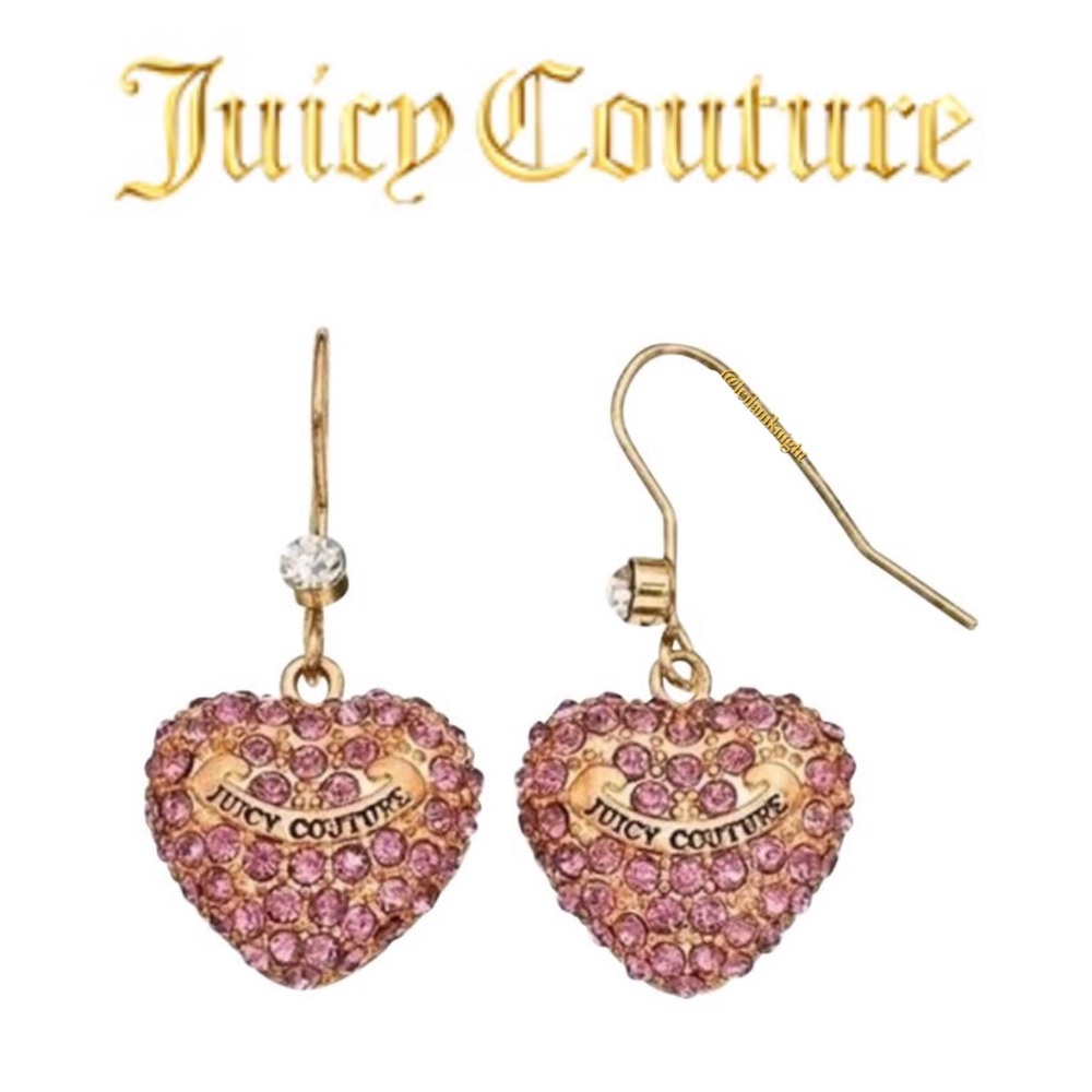 Juicy Couture Gold Tone Pink Crystal Heart Earrings - Picture 13 of 13